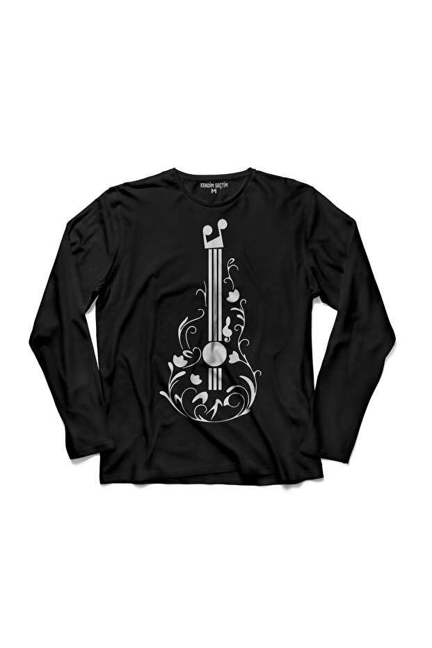 Guitar Drawing Design Note Music G Key Long Sleeve T-Shirt Printed Kids T-shirt