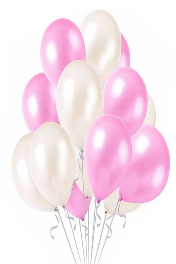 Pembe Beyaz Metalik Sedefli Parlak Parti Balonu 25 Adet - 1