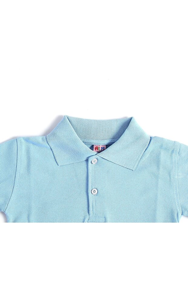 Mavi Kısa Kol Düz Yakalı 6-16 Yaş Çocuk Okul Lakos Tişört T-shirt - 80238-mavi - 3