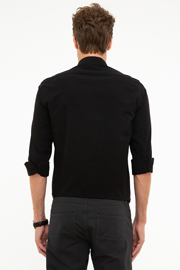 Siyah Slim Fit Basic Gömlek - 3