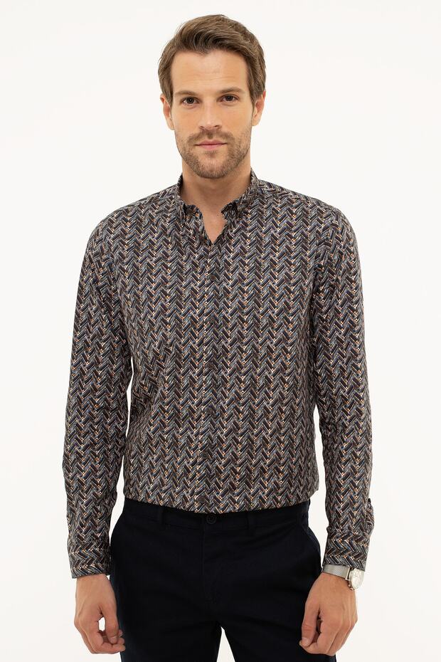 Men's Brown Slim Fit Shirt G021Sz004.000.858016