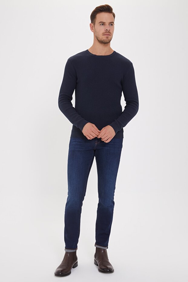 Men's Fergie O Neck Sweater Navy Blue 201 LCM241078