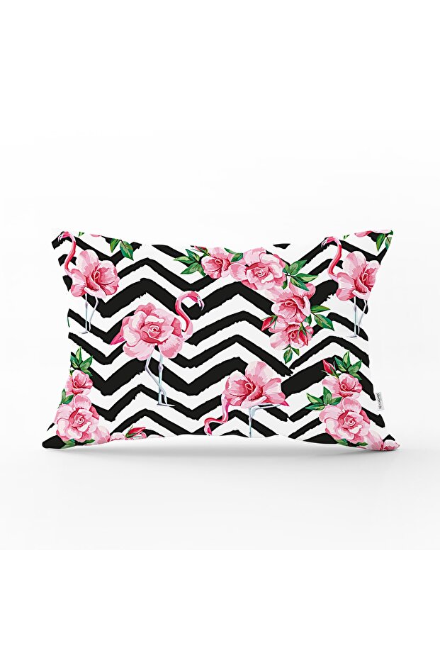 Flamingo Patterned Digital Printed Rectangular Pillow Cushion Cover - 1