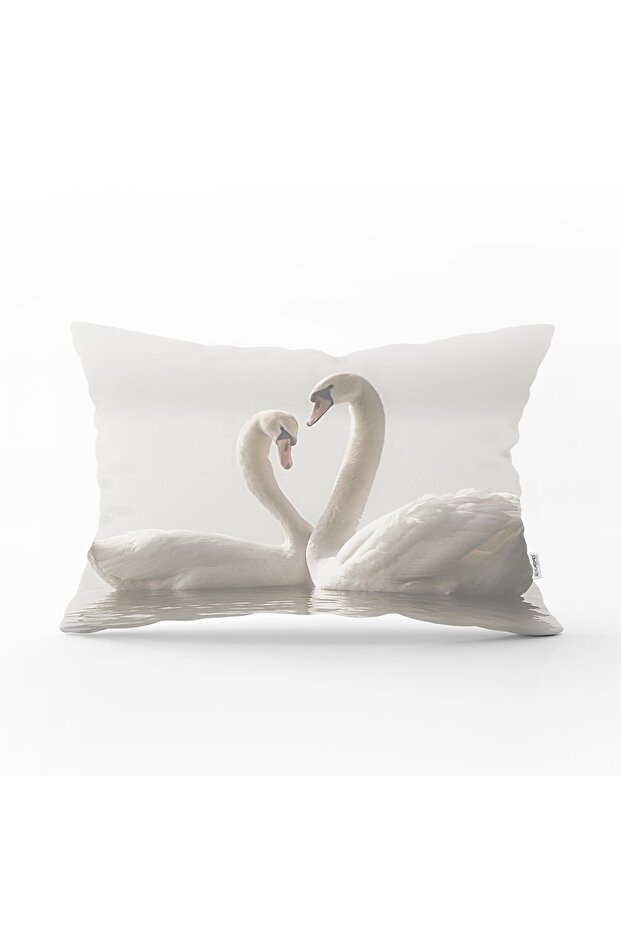 غطاء وسادة مستطيل مطبوع رقميًا بتصميم خاص من White Swans