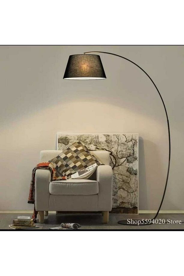 Retro Metal Dekoratif Rustik Siyah C Kol Başlık Köşe Lambası Lambader Başlık Çap:45 Cm - 1