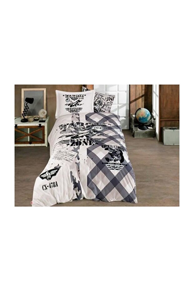 Poplin Single Duvet Cover Set Sky Force Grey