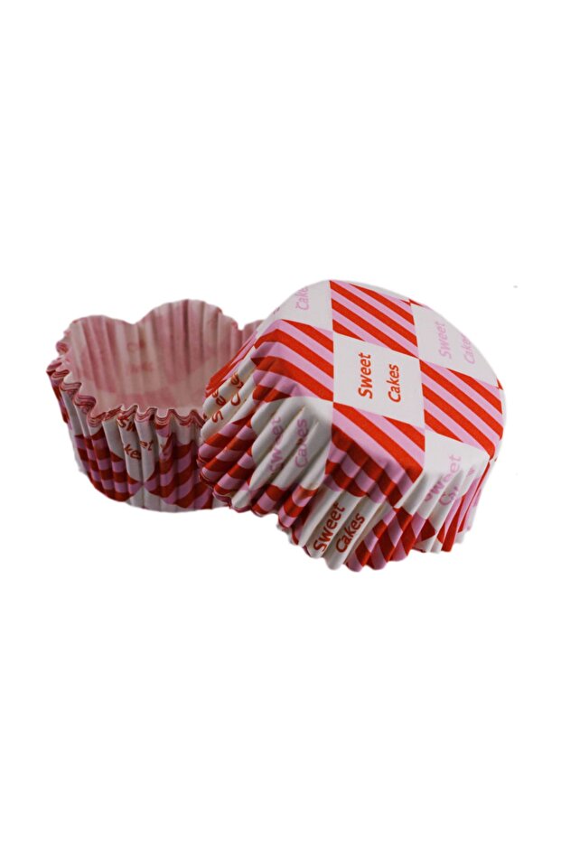 Red Pink Patterned Wavy Cake Cupcake Mold - Pet Capsule 65X38 MM (100 Pieces)