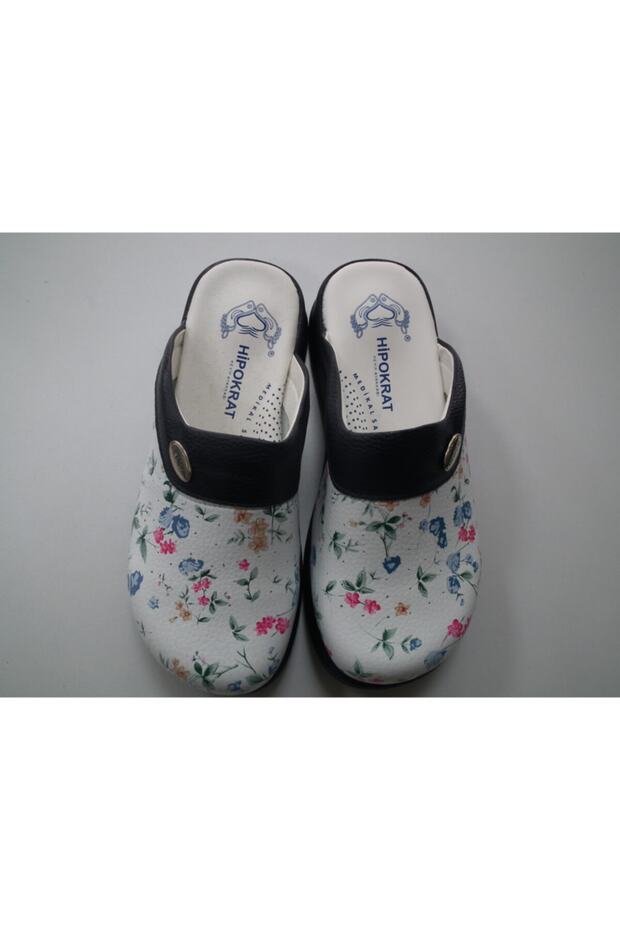 Women's White Floral Sabo Medical Slippers