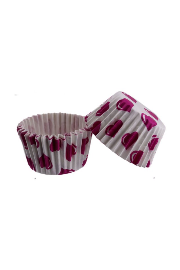 Cake Mold Pet Capsule 52X45 mm Paper Cupcake Paper (100 Pieces) White with Fuchsia Hearts
