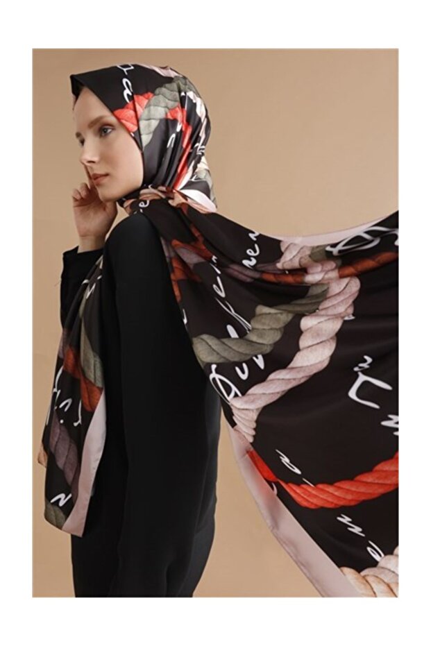 Silky Fabric Rope Pattern Black - 2