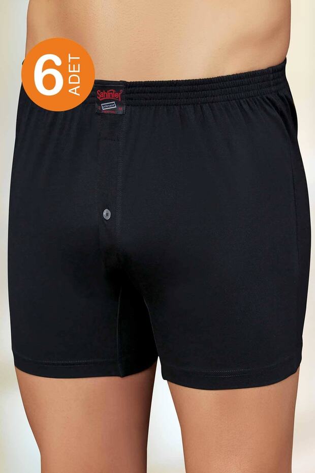 Erkek Siyah 6'lı Paket Penye Boxer Me010 - 1