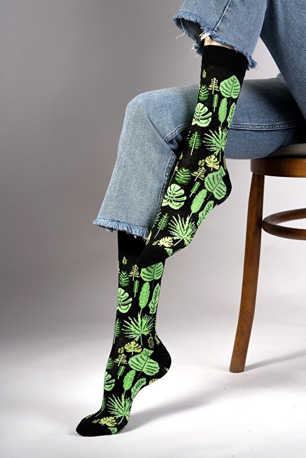 Leaf Desenli Çorap - 4