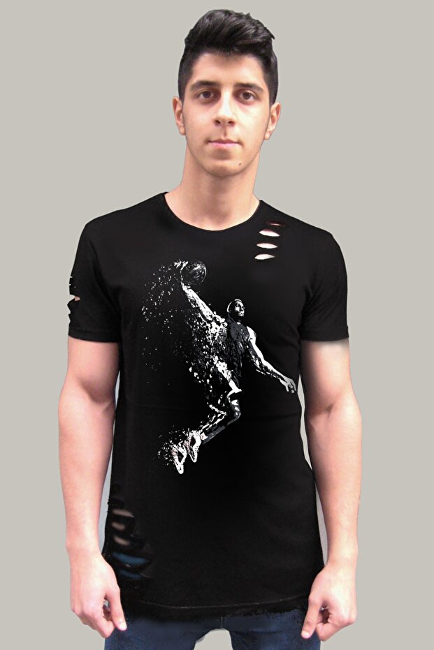 Pro Slam Dunk Black Short Sleeve Torn Ripped T-shirt