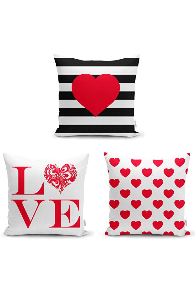 Love Written Heart 3-Piece Pillow Throw Pillow Cover Set