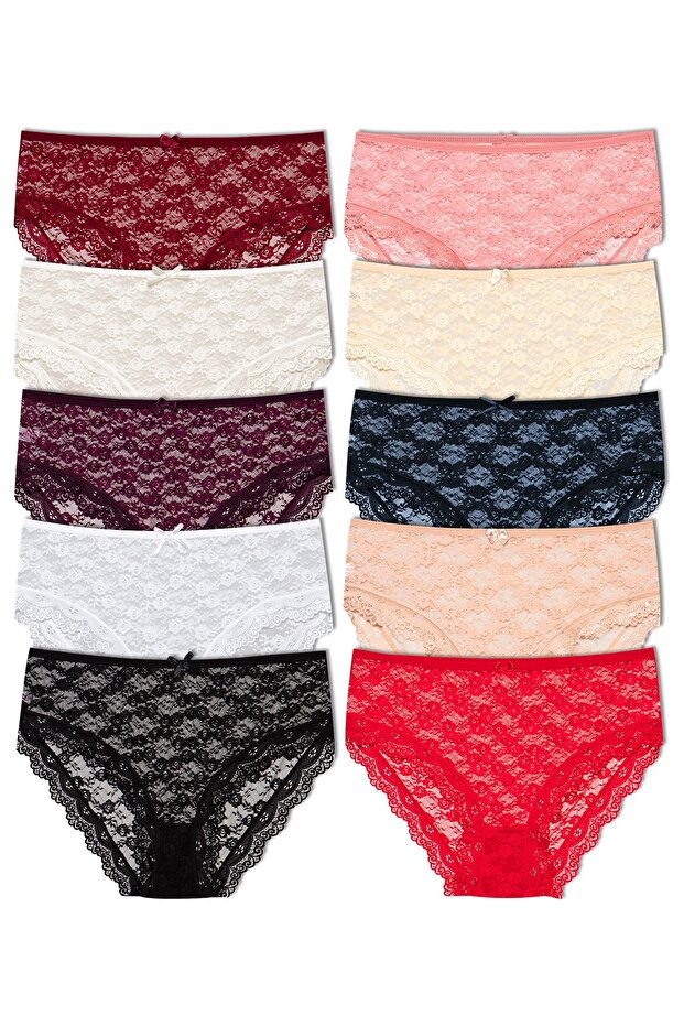 10 Pack Lace High Waist Plus Size Women's Panties