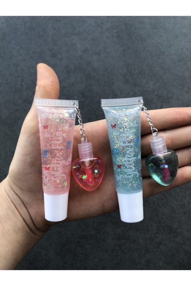 Turquoise and Orange 2-Pack Heart Lip Gloss - 2 Pieces Lip Balm Lip Gloss
