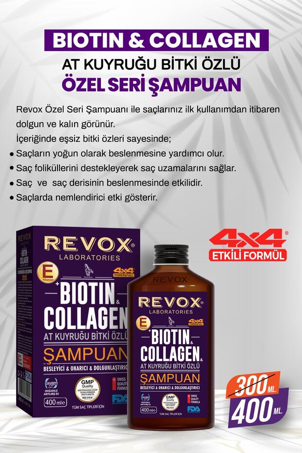 Biotin Collagen At Kuyruğu Bitki Özlü Dökülme Karşıtı, Hızlı Uzama Dolgunlaştırıcı Şampuan 2 Adet - 4
