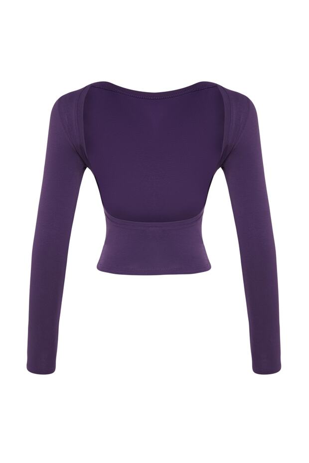Mor Derin Sırt Dekolteli Fitted/Vücuda Oturan Pamuklu Esnek Örme Bluz TWOAW24BZ00173 - 9