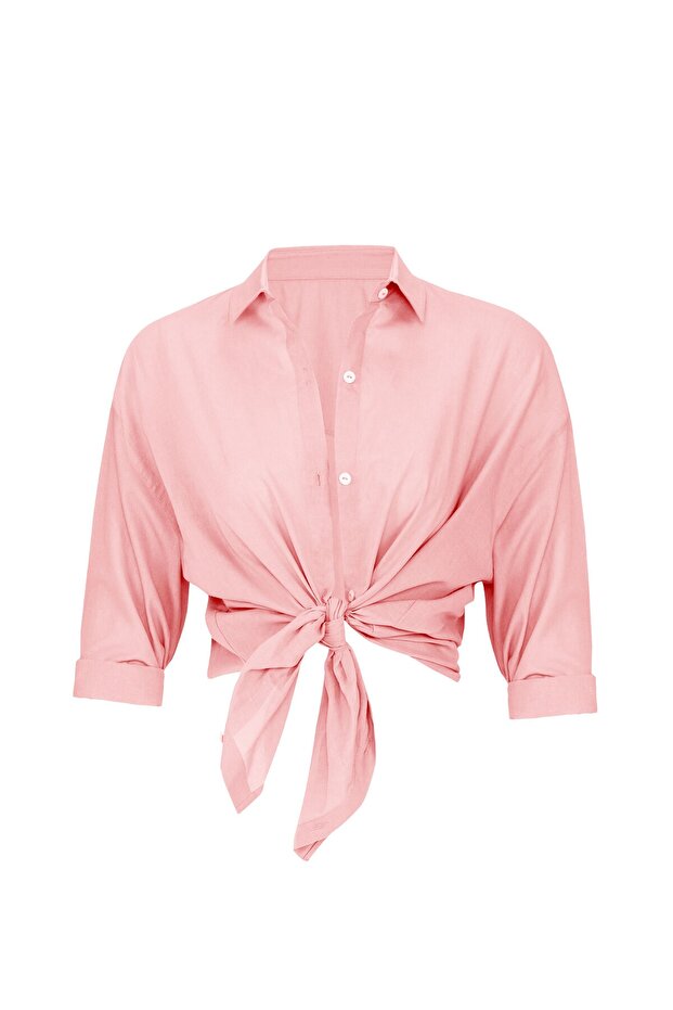 Kadın Pembe Oversize Plaj Gömlek - 1