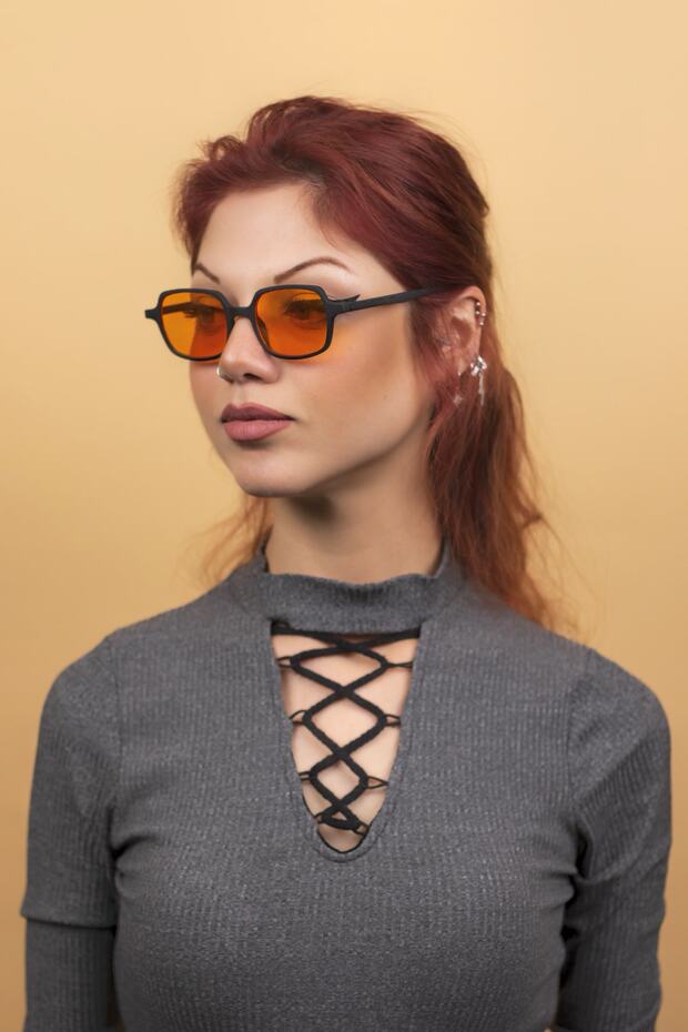 Unisex Black-Orange Glass Sunglasses