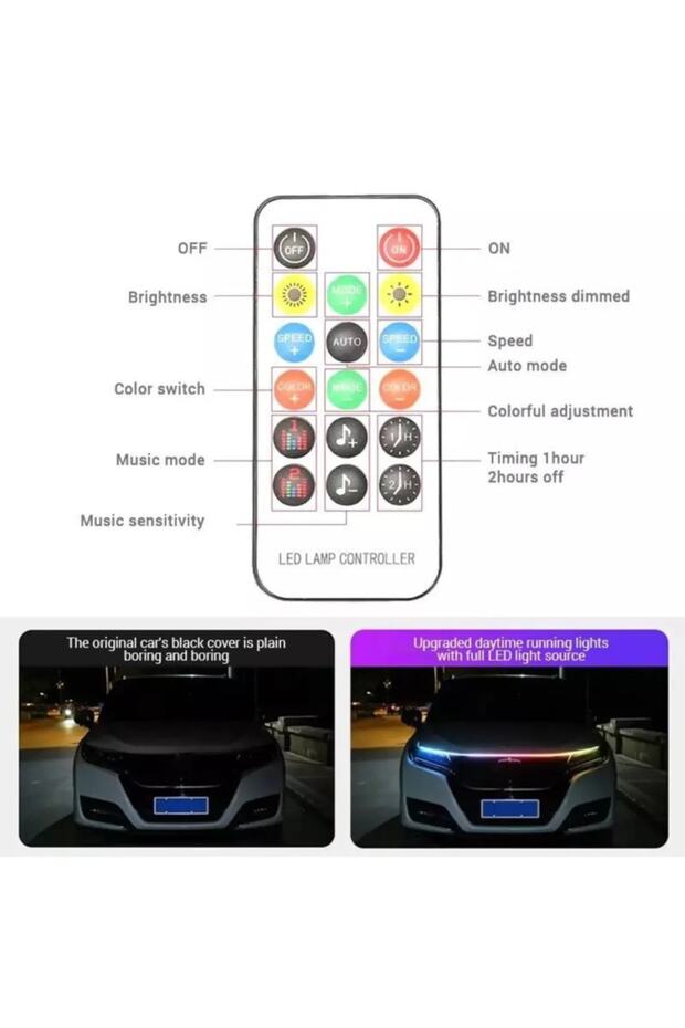 Ssangyong Kyron Drl Ön Kaput Gündüz Ledi App Ve Kumanda Kontrol 1.5 Metre Rgb Led Şerit - 7