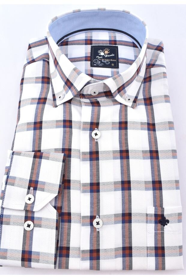462-قميص منقوش بأكمام طويلة / بلاط / 2XL