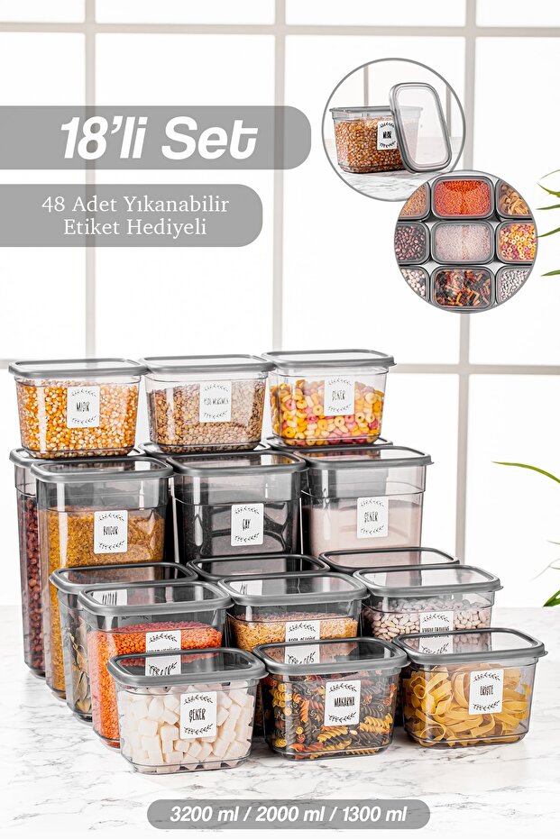 18-Piece Via Label Rectangular Food Storage Container Jar Set 6x(1.3 LT-2 LT-3.2 LT) - 1