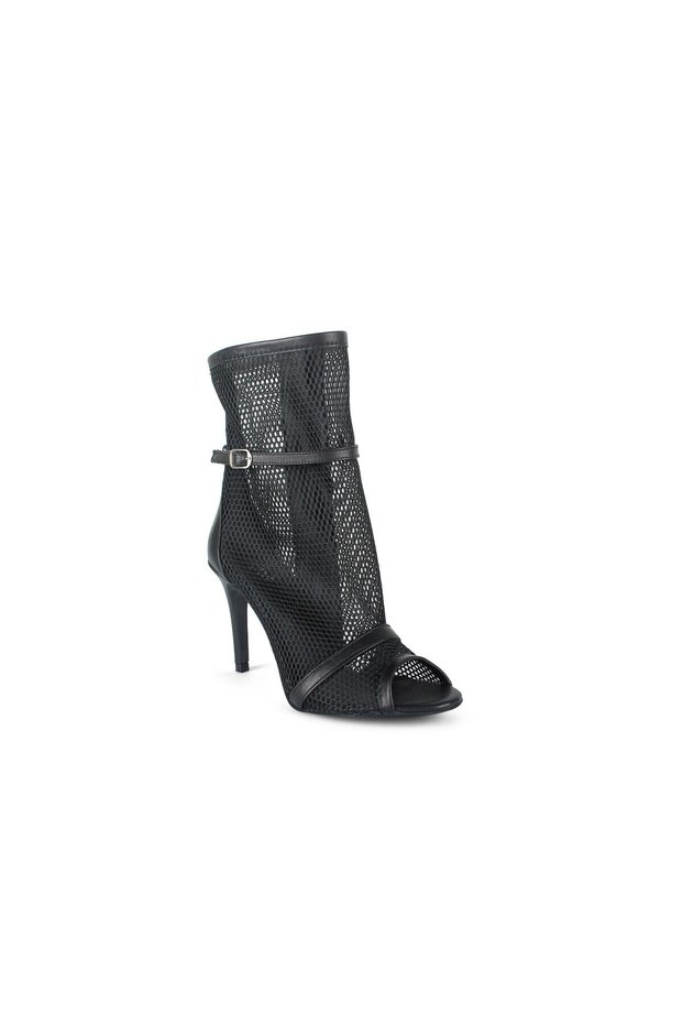 Women's Black Genuine Leather Black Mesh Zippered Open Front Summer Boots 10004