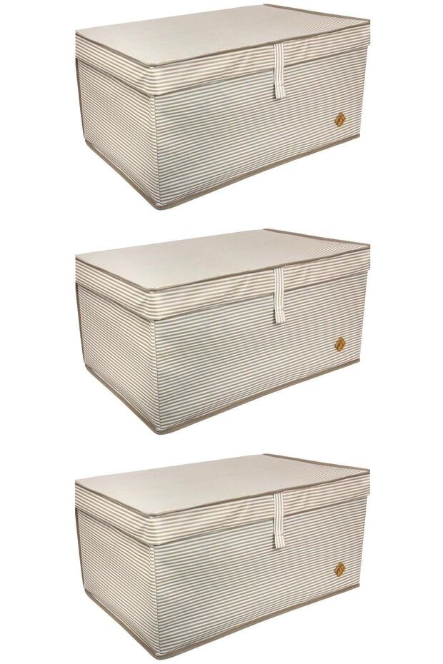 صندوق ميجا بلس متعدد الأغراض مكون من 3 قطع مخطط باللون البني بحجم 70x40x30 سم 11027