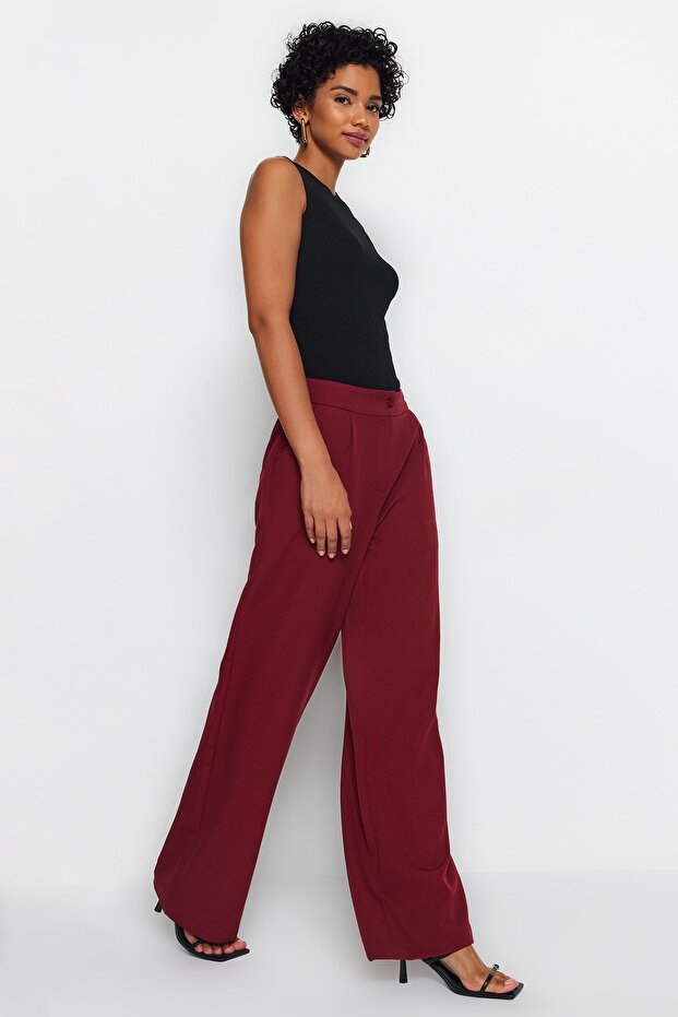 Bordo Wide Leg/Geniş Paça Dokuma Kumaş Pantolon TWOAW22PL0139 - 7