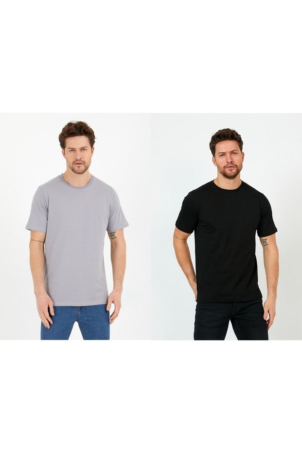 Men's Slim Fit Basic T-shirt 2-pack Black Gray