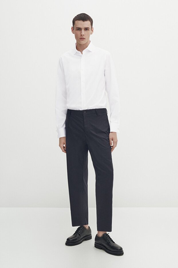 Slim Fit Duble Manşetli Fitilli Gömlek - 1