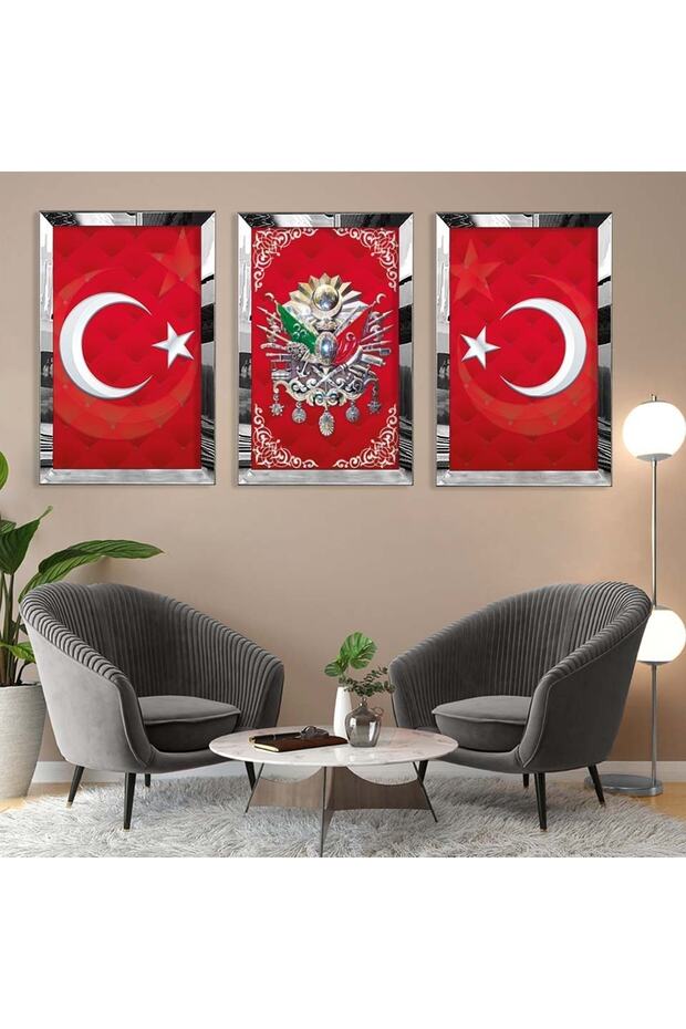 Silver Mirrored Plexi Frame Ottoman Monogram Triple Mdf Table Set