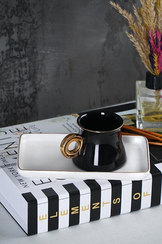 Danna 6-Person Porcelain Black Gilt Coffee Cup Set 11080