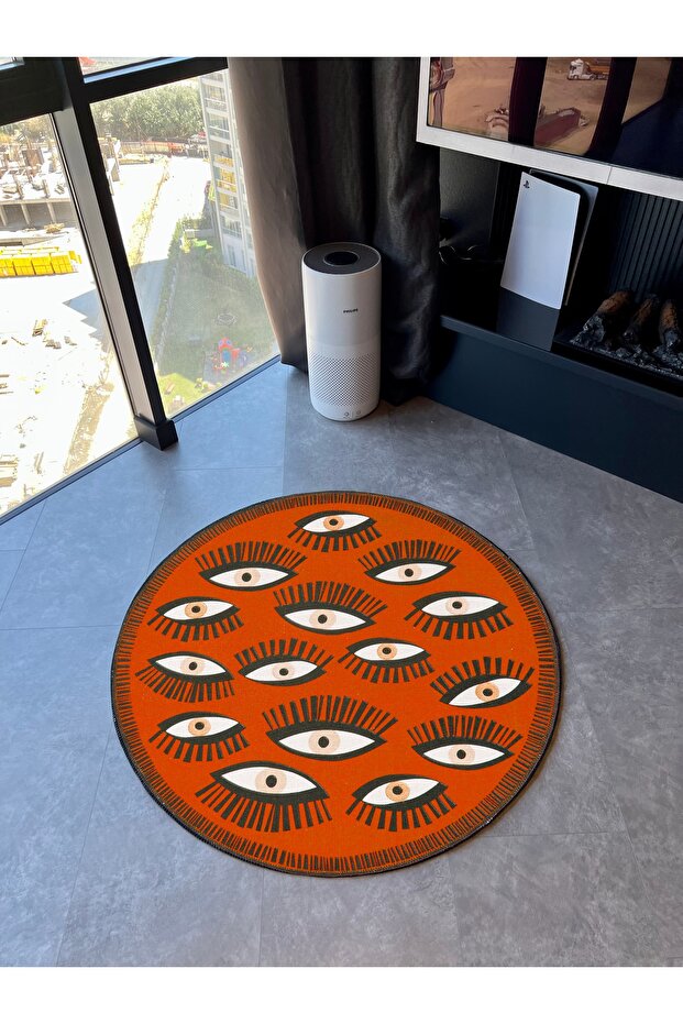 Mango Orange Eye Theme Woven Base Round Carpet Mira 1412