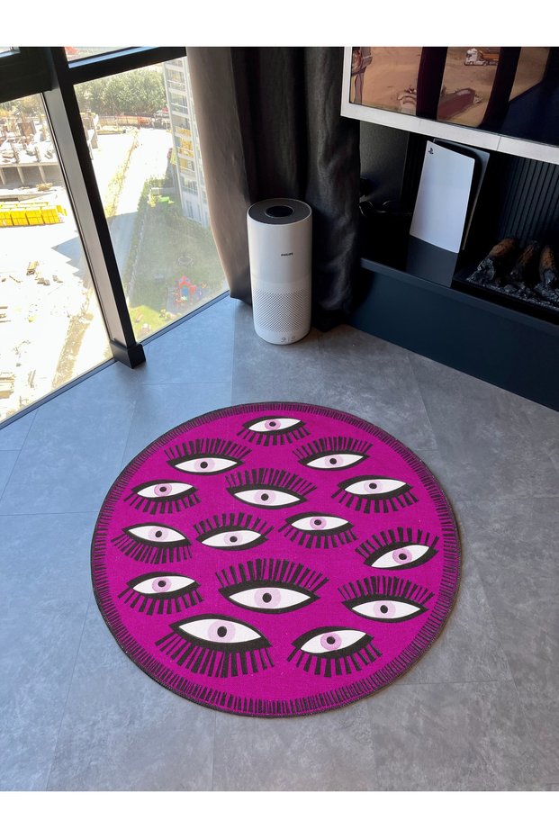 Fuchsia Pink Eye Theme Woven Base Round Carpet Mira 1415