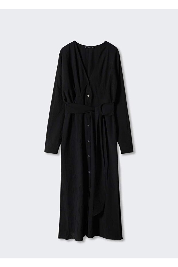 Kuşaklı Gömlek Elbise - 3