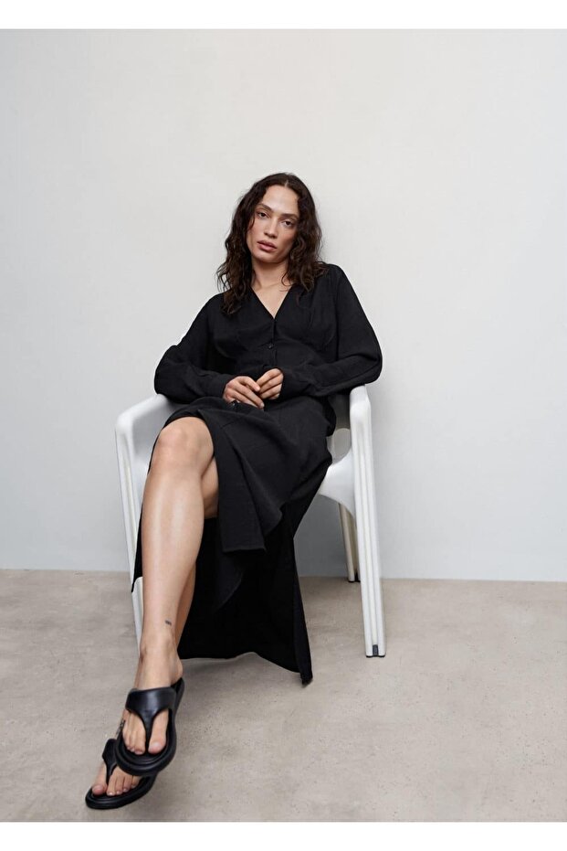 Kuşaklı Gömlek Elbise - 7