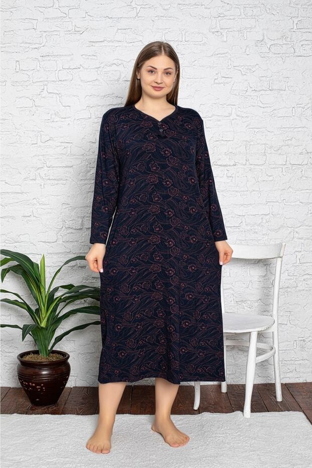 Plus Size Lycra Patterned Nightgown - 1