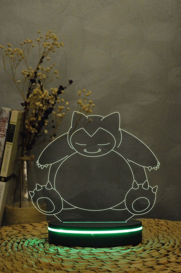 Snorlax , Pokemon - 3 Boyutlu 16 Renk Dekoratif Gece Lambası 3d - 5
