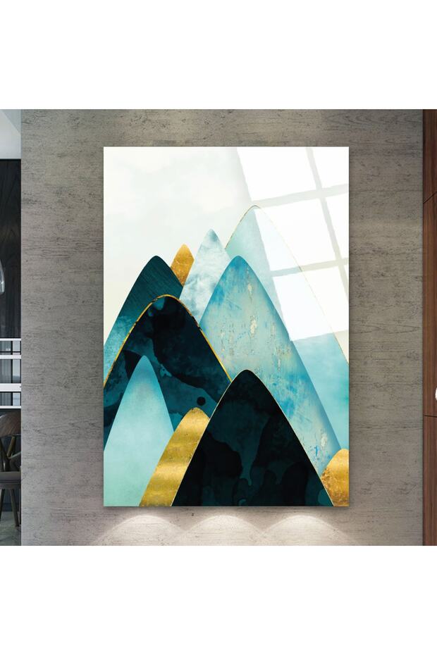 Frameless Vertical with White Background Collage Drawing Colorful Mountains Unbreakable Glass Painting