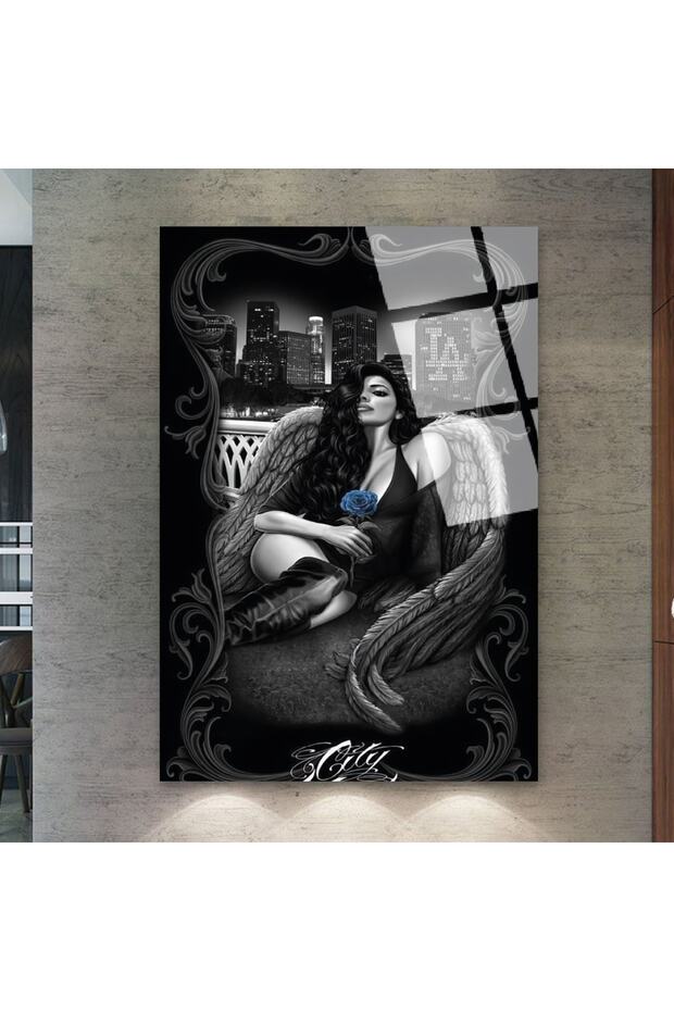 Frameless Vertical Los Angeles Background Woman Unbreakable Glass Painting