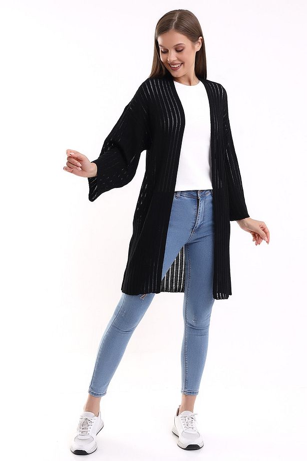 Delikli Model Uzun Yazlık Triko Hırka - 1