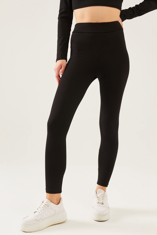 Women's Black High Waist Steel Knitted Gathering Tights