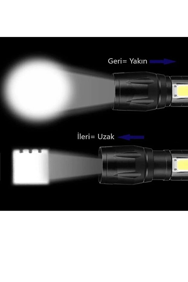 Ultra Güçlü 2500 Lumen 5W Cob Led Usb Şarjlı El Feneri Avcılık Kamp Feneri Deprem Çantalık Fener - 4