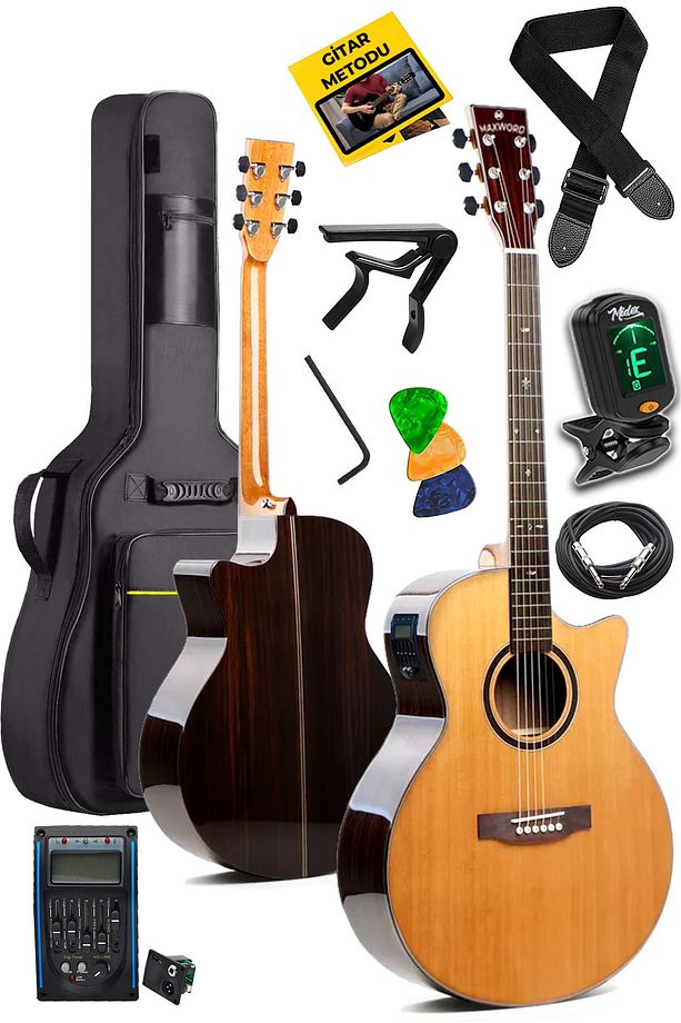 Maxword M501-eq Profesyonel Masif Ağaç Elektro Akustik Gitar Seti 4/4 Yetişkin Seri Üst Segment - 1