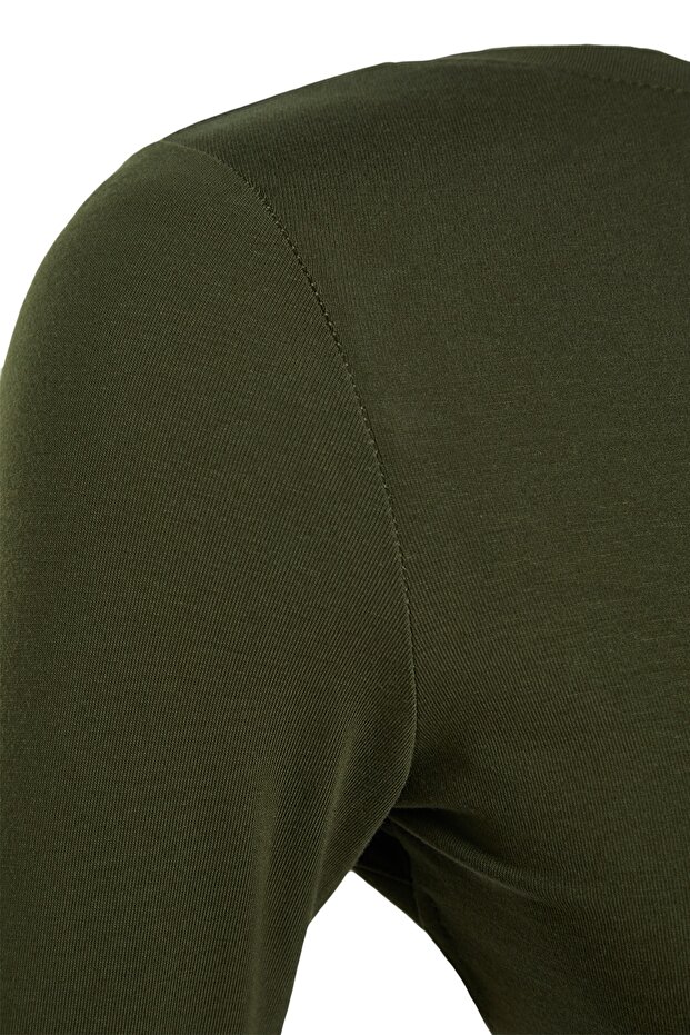 Haki Derin Sırt Dekolteli Fitted/Vücuda Oturan Pamuklu Esnek Örme Bluz TWOAW24BZ00173 - 7