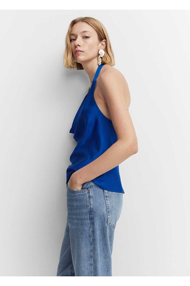 Drapeli Yaka Saten Bluz - 6