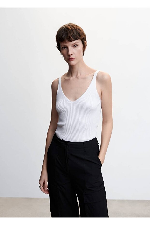 V Yaka Triko Bluz - 1