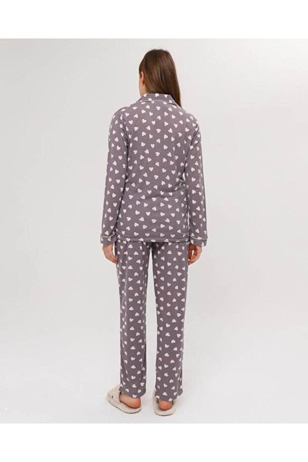 Front Buttoned Plus Size Combed Cotton Maternity Pajama Set - 7